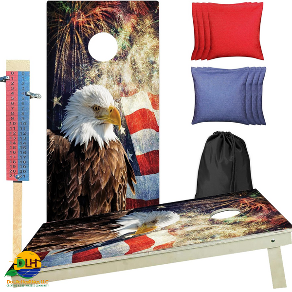 American Flag with Eagle - Premium Wooden Cornhole Board Set - Handmade in USA